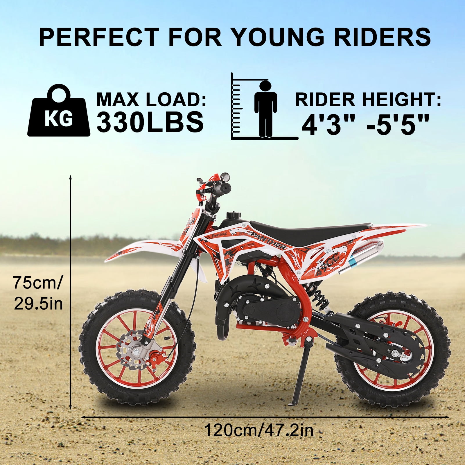 Cixusio 2-Stroke Kids Dirt Bike 49cc Gasoline Motocross Pocket Motorbike Off Road Mini Motorcycle with Front Rear Disc Brakes Racing Max Speed 40KM/H Red