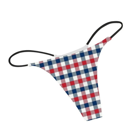 Leakproof Ladies Underwear Womens Sexy Independence Day Plaid Printed Breathable Underwear Thong Underwear Fun Lingerie Sexy Underwear for Women(Size:S)
