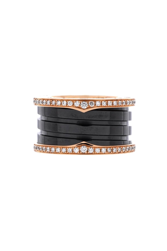 Pre-Owned B.Zero1 Three Band Ring 18K Rose Gold and Ceramic with Diamonds By Rebag