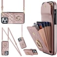 thumbnail image 2 of Funda de cuero con soporte para anillo y cordón cruzado para iPhone 13, 14, 15, 16 Pro Max, 12, 11, XS Max, XS, 8, 7 Plus, funda tipo billetera con ranuras para varias tarjetas, 2 of 5