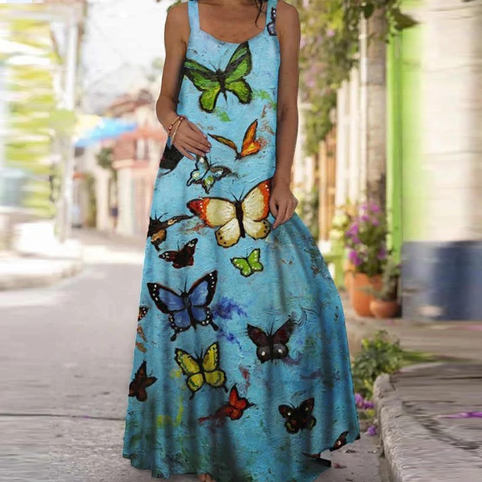 TOTO〗Maxi Dresses For Women Plus Size Floral Print Daily Casual Sleeveless  Vintage Bohemian O-Neck Maxi Dress - Walmart.com