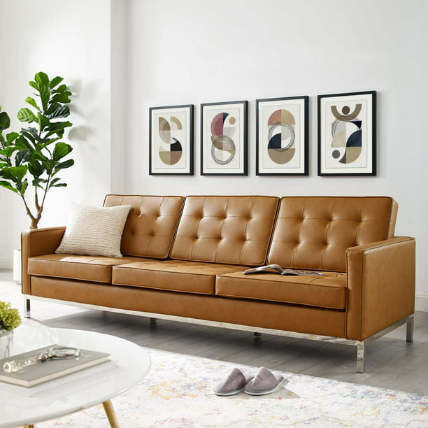 Loft Tufted Upholstered Faux Leather, Leather Couch Tufted