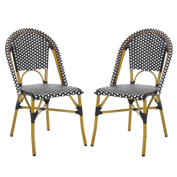 Pemberly Row Rattan Indoor/Outdoor Side Chairs in Black/White (Set of 2)
