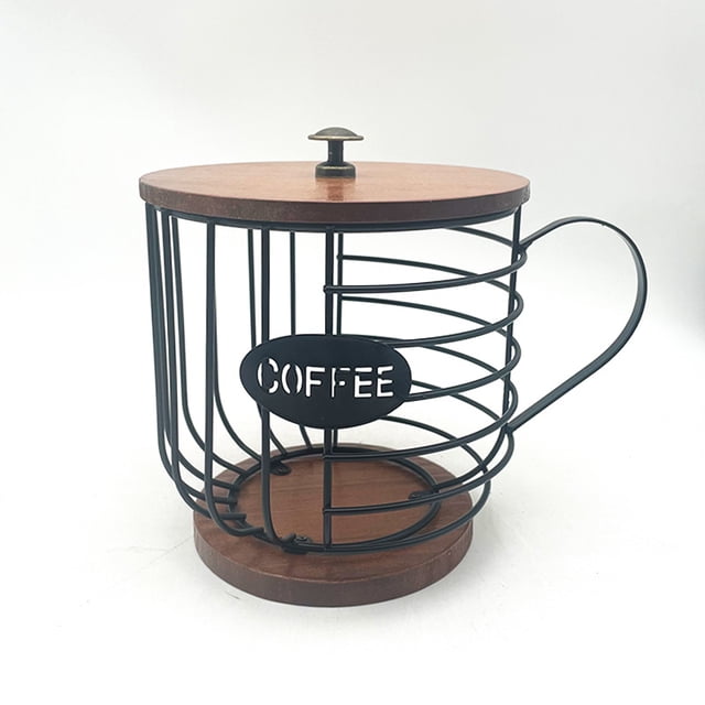 Estante de almacenamiento para café con forma de taza de Lron Wood Products, cesta de almacenamiento para cocina, sala de estar