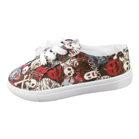 

Jungdeepe Ladies Print Pumpkin Large Size Flat Lace Up Canvas Casual Shoes