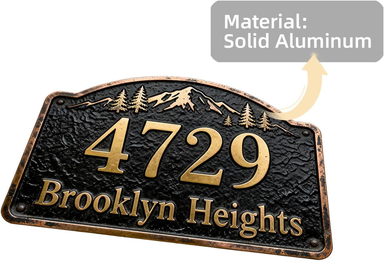 Personalized Cast Metal Address Plaque Vintage Custom House Number Sign Outside Street Mailbox Address Classic Wall Antique Brass Signs Durable Weather Resistant
