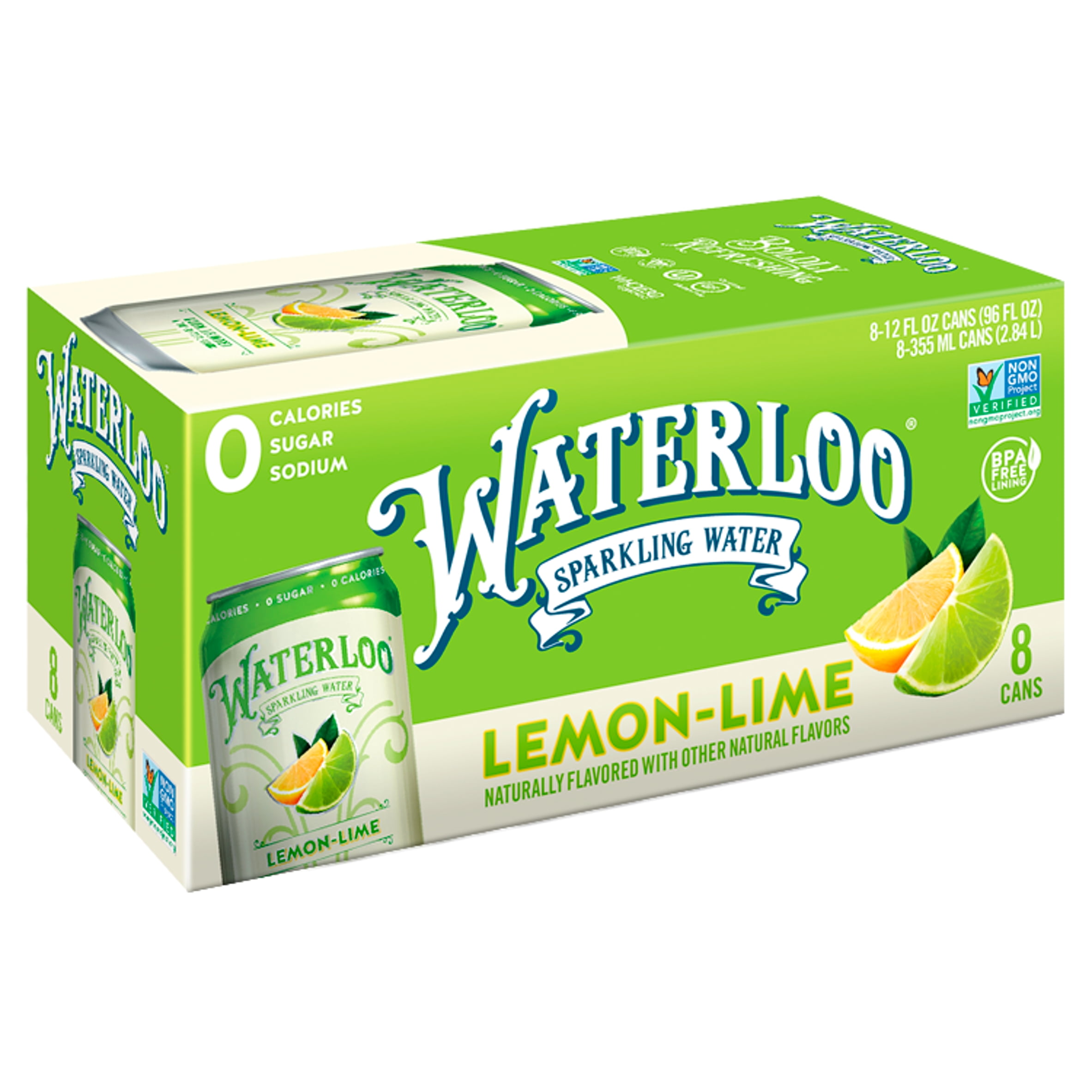 Waterloo LemonLime Sparkling Water, 12 fl oz, 8 count