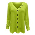 thumbnail image 4 of Blusa de camiseta con botones y cuello redondo de manga larga suelta de color sólido vintage para mujer Pompotops  gfhjh8967, 4 of 5