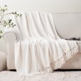 thumbnail image 3 of Battilo Cream Throw Blanket for Couch, Textured Knitted Throw Blanket with Tassels, Couch Cover Blanket Warm Decorative White Throw Blanket for Sofa Living Room, 50" x 60", 3 of 6