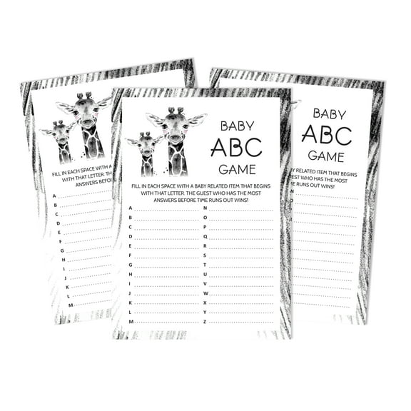 Inkdotpot Baby Shower Game Set Of 50 BabyAlphabetABCGame Giraffe Jungle Animals Party Supplies