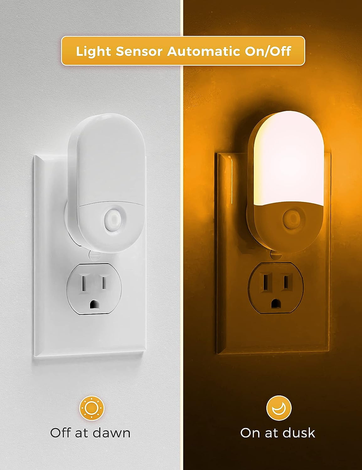 Amber Night Light, Night Lights Plug into Wall[2 Pack], 0.6W 2000K LED Night Light, Dusk to Dawn Sensor, 30/60LM Adjustable Brightness, Automatic Low Blue Nightlight for Kids, Bathroom