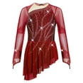 thumbnail image 4 of YiZYiF Girls Shiny Figure Skating Dress Mesh Long Sleeve Irregular Hem Ballet Lyrical Dance Costume Burgundy 16, 4 of 6