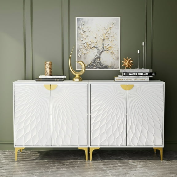 HQZX New Accent Cabinet with 2 Door Storage,Adjustable Shelves, Carved Pattern for Living Room, White