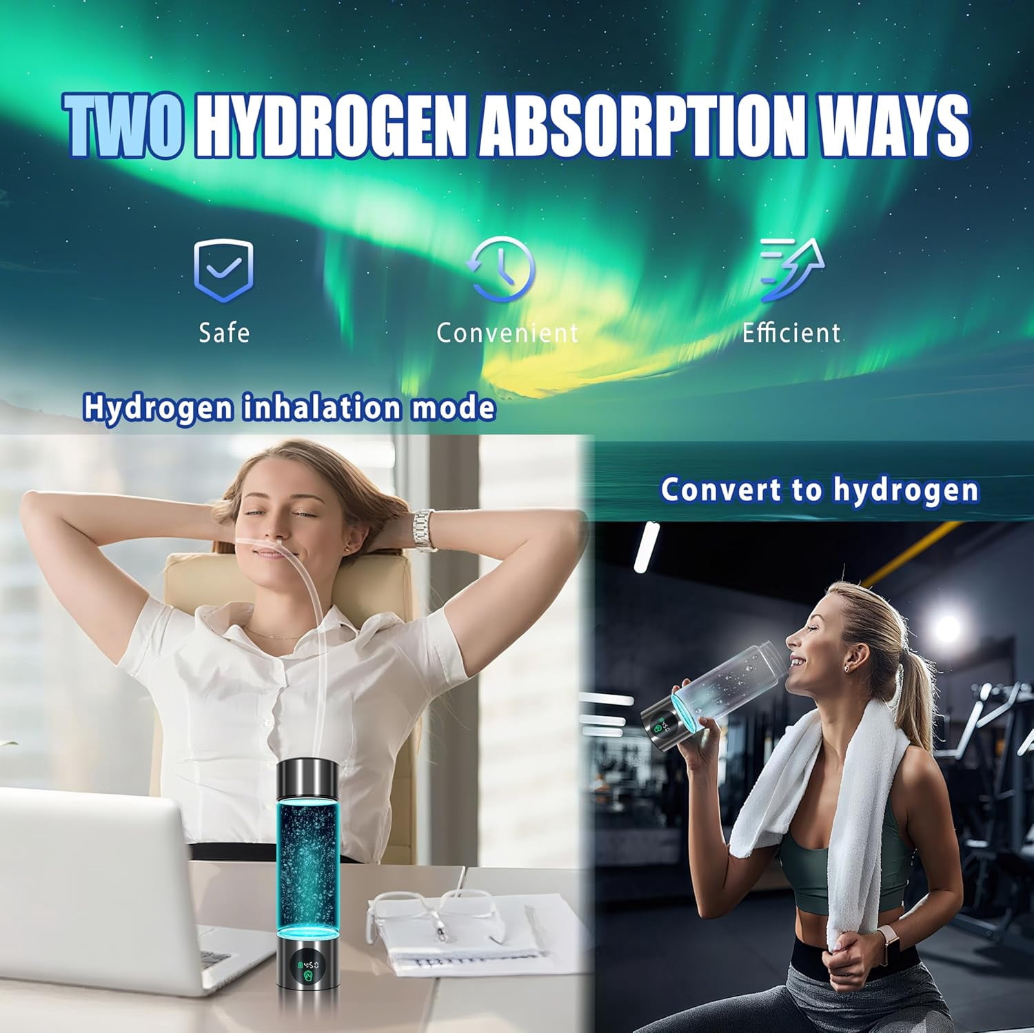 LC-dolida Hydrogen Water Bottle, 460ml SPE/PEM, Borosilicate Glass with LED Display, Rechargeable Leak-Proof Hydrogen Water Maker for Home, Office, Gym, Travel (Black）