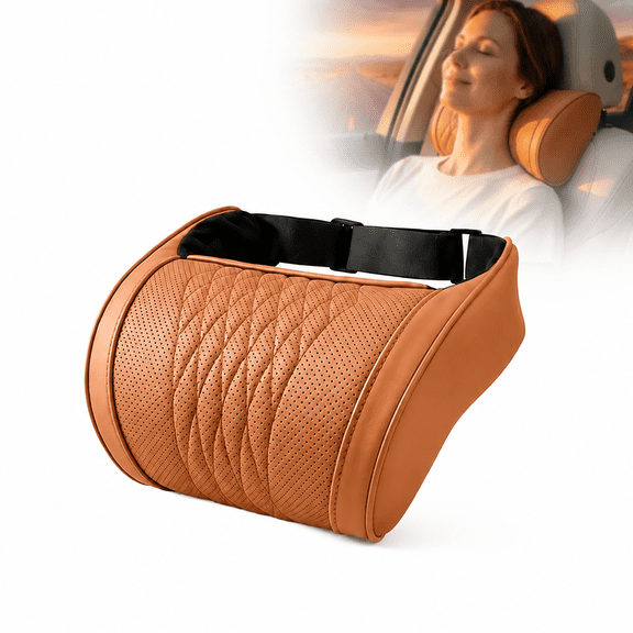 Universal Memory Foam Car Headrest Neck Pillow, Ergonomic 3D Curve Support for Neck & Shoulder, Adjustable Straps, Breathable Leather Cover for Car, Truck & Office Chair(Orange)