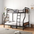 thumbnail image 2 of Twin over Full Bunk Bed, Antique Heavy Duty Metal Bed Frame with Storage Bag&Hooks for Adults Teens, Convertible into 2 Seperate Beds, Black&Brown, 2 of 12