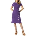 thumbnail image 2 of INSPIRE CHIC Robe à Col Ras du Cou pour Femme à Manches Courtes, Robe Midi Décontractée de Mariage, Violet, P, 2 of 4