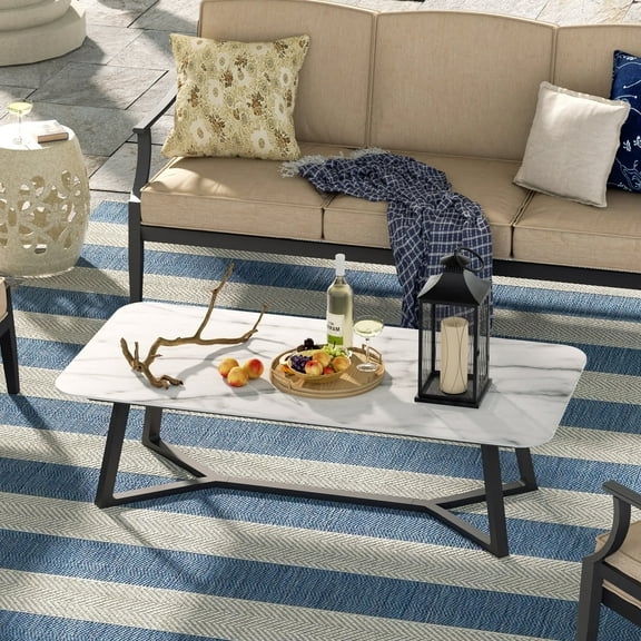 Ulax Furniture Outdoor Aluminum Rectangular Coffee Table With Sintered Stone Tabletop