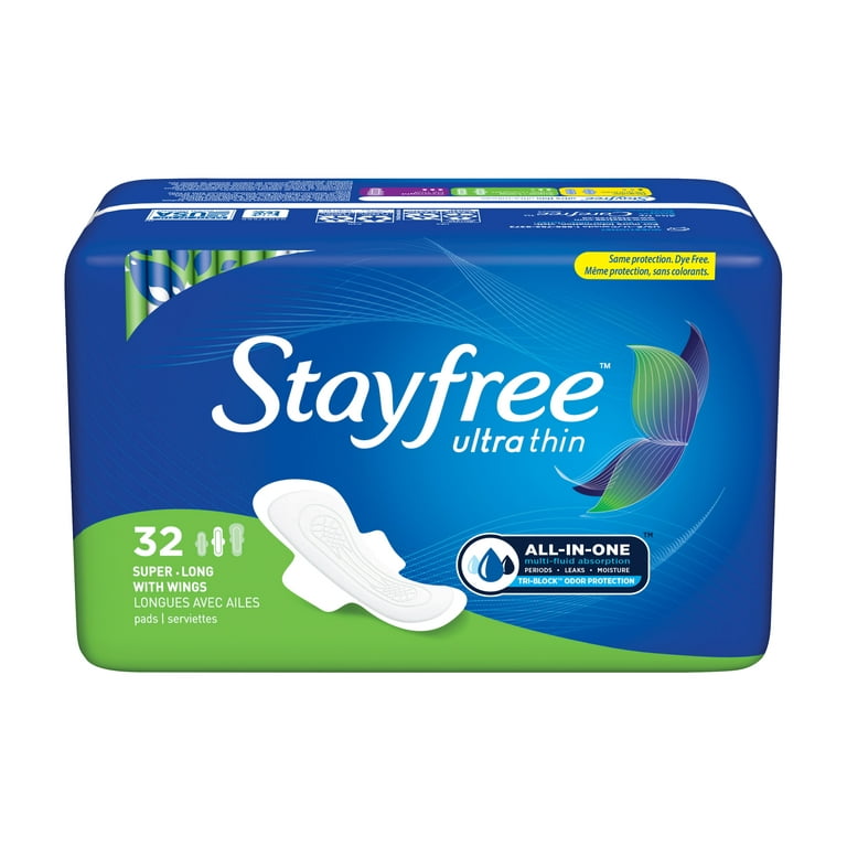 Stayfree Ultra Thin Super Long Pads With Wings, 32ct, Multi-Fluid