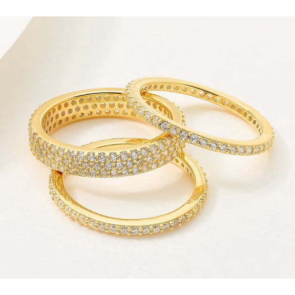 Diamonique GoldClad Sterling Silver Set of 3 Round Cut Stack Ring Size 6