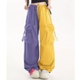 thumbnail image 2 of Karymi Pants for Women Two-Tone Color Block Cargo Pants, Elastic Drawstring High Waist Multi Pockets Adjustable Cuff Baggy Wide Leg Streetwear Trousers, 2 of 7