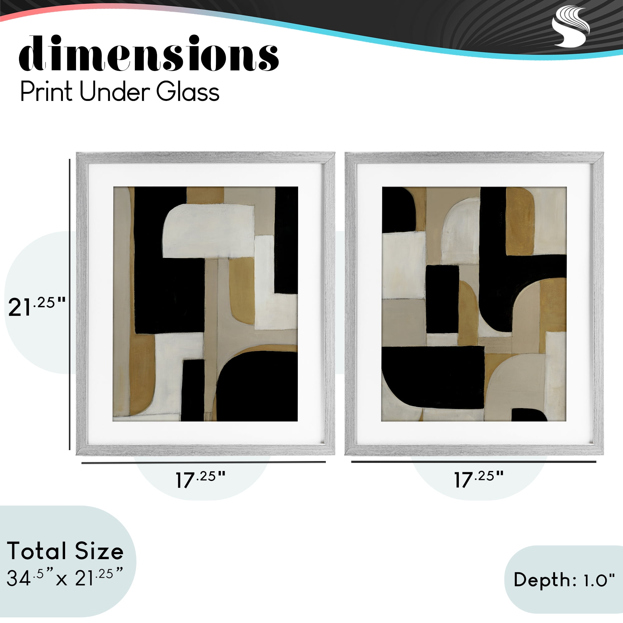 Stupell Industries Neutrals & Black Geometrics 2 Piece Gray Framed Print Under Glass Set, design by Kippi Leonard
