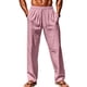 thumbnail image 4 of Pantalones largos de poliéster para hombre, informales, lisos, rectos, con cordón, con bolsillo y cintura elástica, 4 of 8