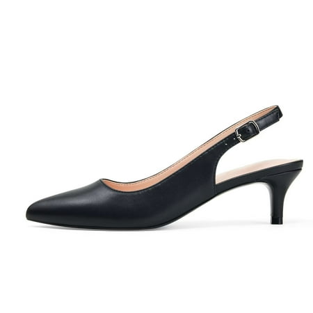 Yunkctuk Low Kitten Heels Women s Slingback Dressy Pumps Pointed Closed Toe Ankle Strap Elegant Wedding Pumps Formal Comfortable Shoes