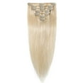 thumbnail image 1 of Extensions de Cheveux Humains Remy 100 % à Clip, Cheveux Humains Lisses et Soyeux, 7 Pcs, 15 clips, 1 of 6