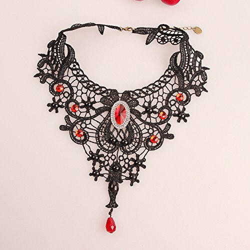 Halloween Gothic Black Choker Necklace for Women Red Vampire Black