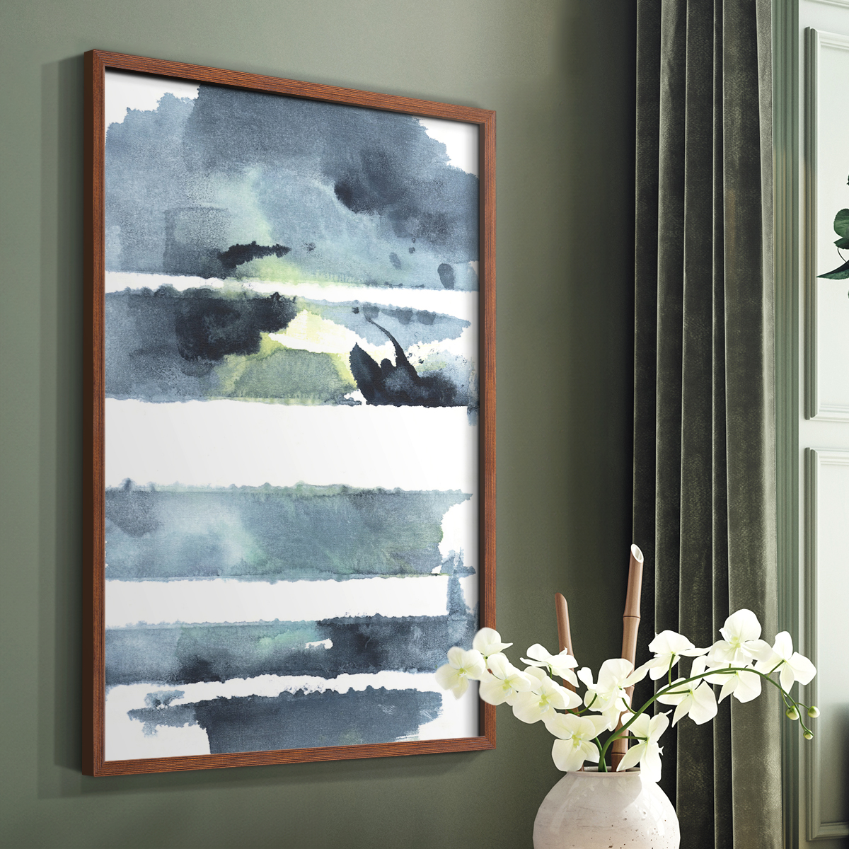 Blue Memories I Framed Print in Brown Solid Wood Framed Print No Nail Hanging