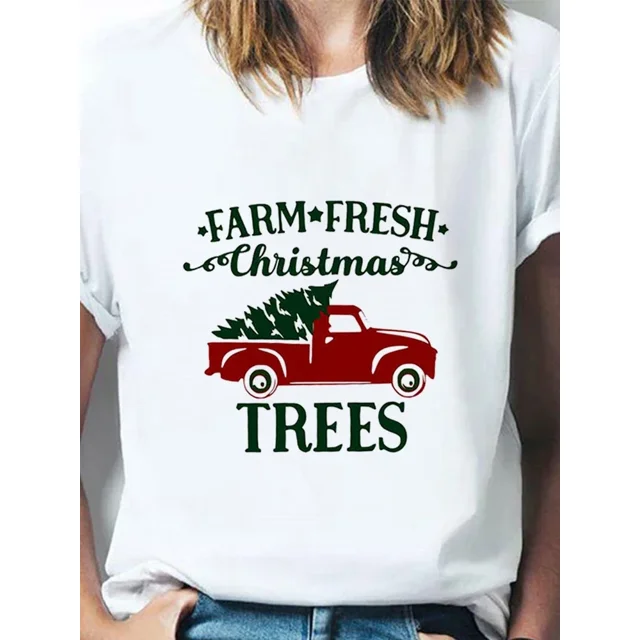 Ropa con estampado de Feliz Navidad de Año Nuevo para mujer, camisetas de estilo informal con estampado de ciervo de Navidad lindo, moda