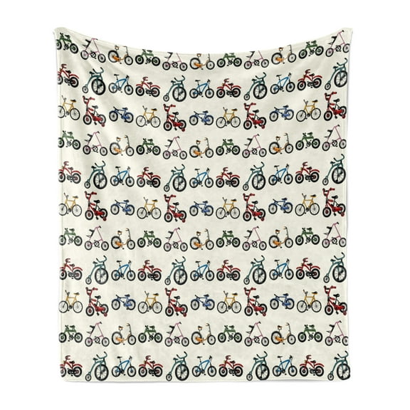 Sports Soft Flannel Fleece Throw Blanket, Colorful Composition of Bicycles Boys Girls Riding Sports Activity Theme Pattern, Cozy Plush for Indoor and Outdoor Use, 60" x 80", Multicolor, by Ambesonne