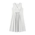 thumbnail image 6 of SAWOBUUN Womens Pleated Mini Dress V Neck Sleeveless High Waist Loose Fit Dress Breathable Cotton Blend Sundress, 6 of 6