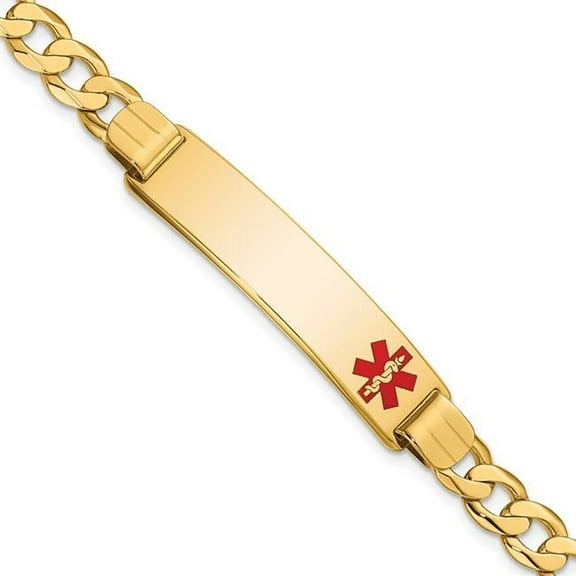Primal Gold 14 Karat Yellow Gold Medical Red Enamel Curb Link ID Bracelet