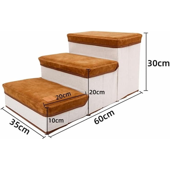 3 Tiers Dog Stairs with Storage Box, Pet Stairs for Beds and Couch, Dog Stairs & Steps for Small Dogs Cats, Climbing Step Stairs Pet Storage Stepper & Safety Ladder for Dogs Cats Small Pets(Brown)