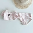 thumbnail image 4 of Drses Baby Girl Swimsuit 2-24 Months – UPF 50+ Three-Piece Bikini Set with Puff Sleeve & Swim Hat, Striped Beach Bathing Suit for Summer, 4 of 6