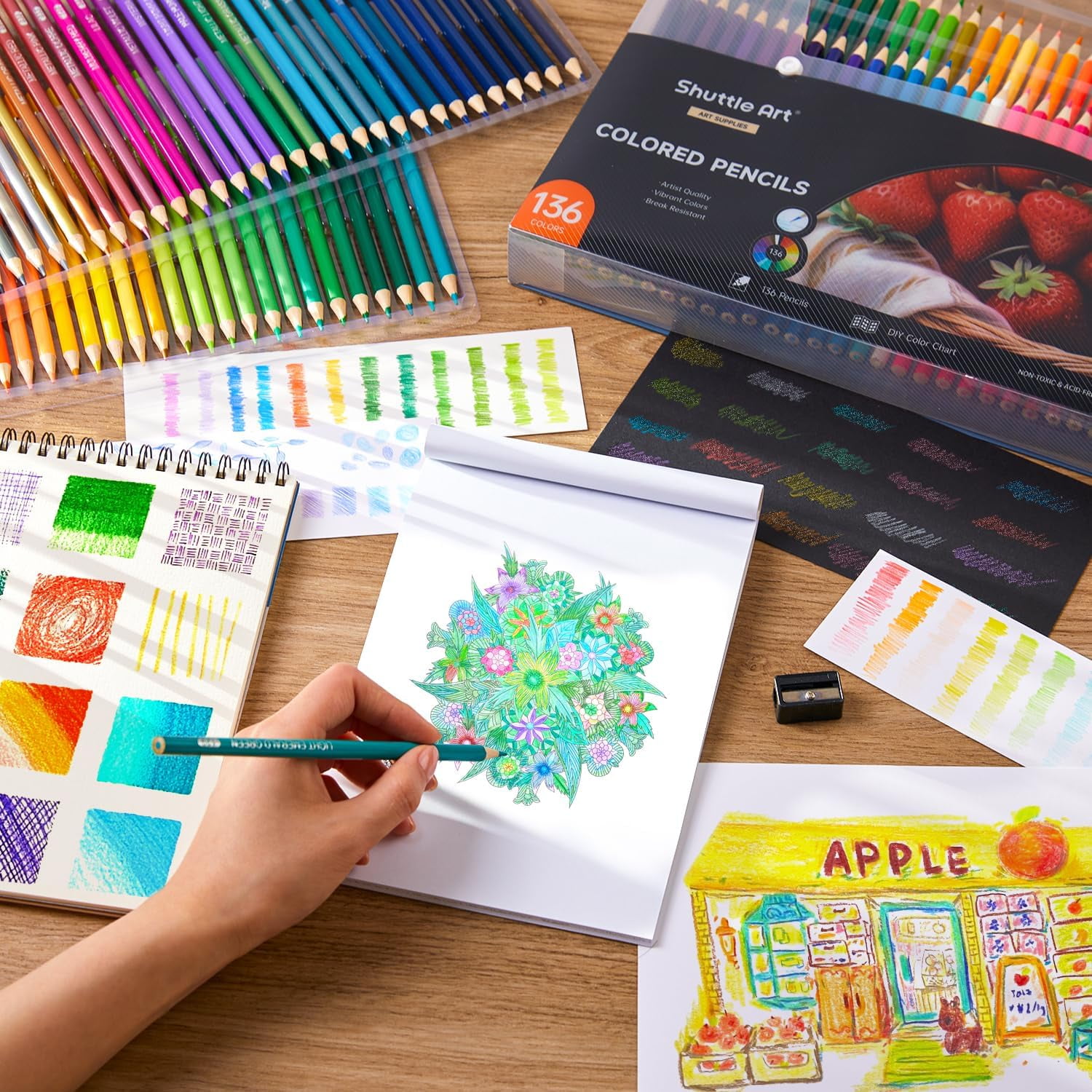 136 Coloured Pencils , Soft Core Colouring Pencils Set for Adult Colouring Books, Doodling, Sketching, Drawing, Art Supplies