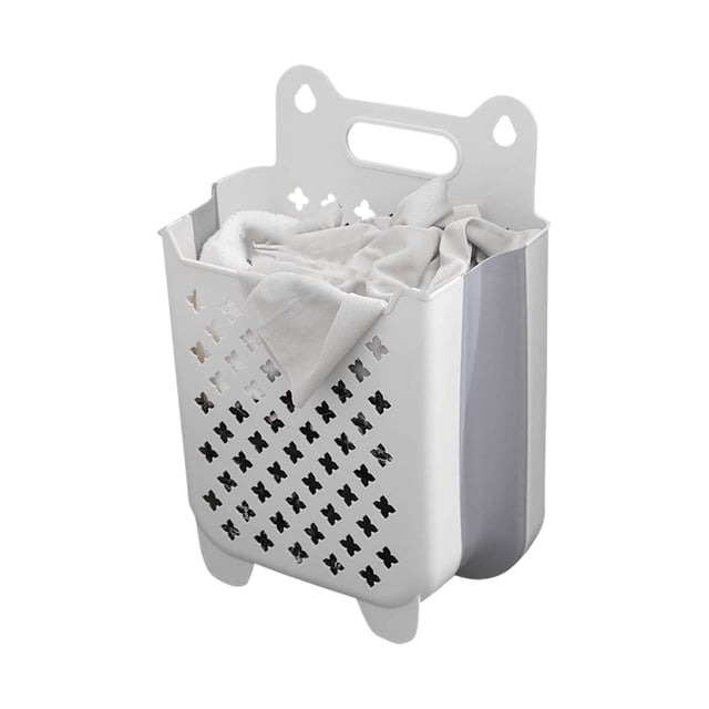 Cesto para la colada plegable montado en la pared, cesto para la colada plegable colgante de gran capacidad para el hogar, blanco L