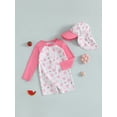thumbnail image 5 of BemeyourBBs Toddler Baby One Piece Swimsuit with Sunhat Set Infant Girl Bathing Suit Long Sleeve Rash Guard Floral Bow Strawberry Print Half Zipper Swimwear Summer Beachwear, 5 of 9