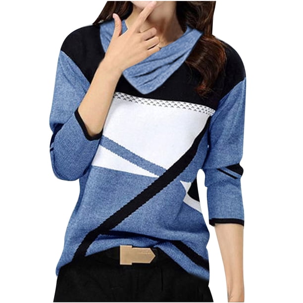 Blusa de manga larga con cuello en V doblada con estampado de posicionamiento informal para mujer Fridja FKASFK4362