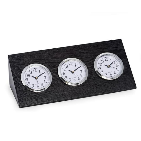 Horloge Triple Fuseau Horaire International - Bois Noir
