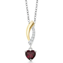 Gem Stone King 925 Silver and 10K Yellow Gold Heart Shape Red Rhodolite Garnet and Lab Grown Diamond Pendant Necklace | 0.60 Cttw | with 18 inch Chain