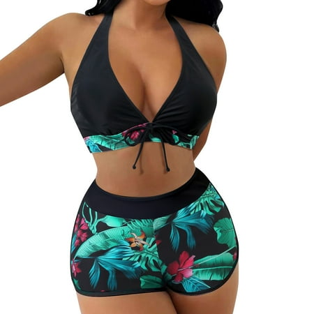 

PEASKJP Sports Bra Swimsuit Tops for Women Women Swimwear Bikinis Tropical Prints Swimsuit Swimsuit Ladies Shorts Halter Two