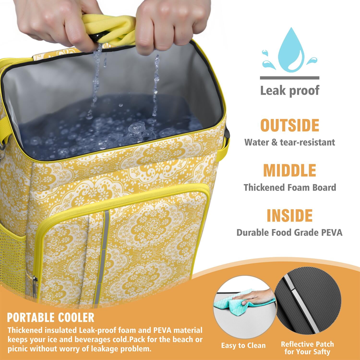 Travel Cooler Bag - Boho Bohemia Flower Camping Beer Cooler Backpack with Bottle Opener- Waterproof Insulated Picnic Backpacks - Cooler Bag for Beach