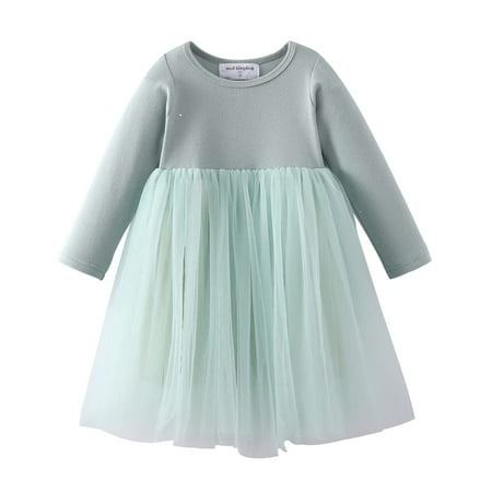 

Mud Kingdom Sparkly Toddler Girls Tutu Dress Plain Party Long Sleeve Green 4T