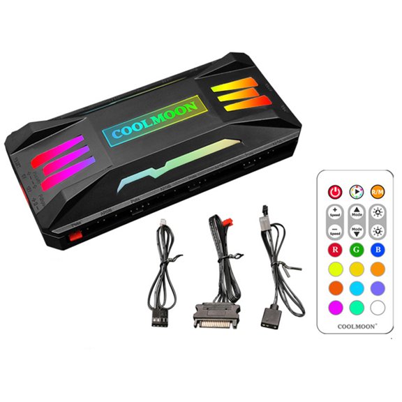 Fan Temperature Controller PWM Computer Temperature Control Speed Control Wireless Remote Control RGB Computer Hub Light Adapter,8 Temperature Control 4pin Ports,5V ARGB Sync Integrator