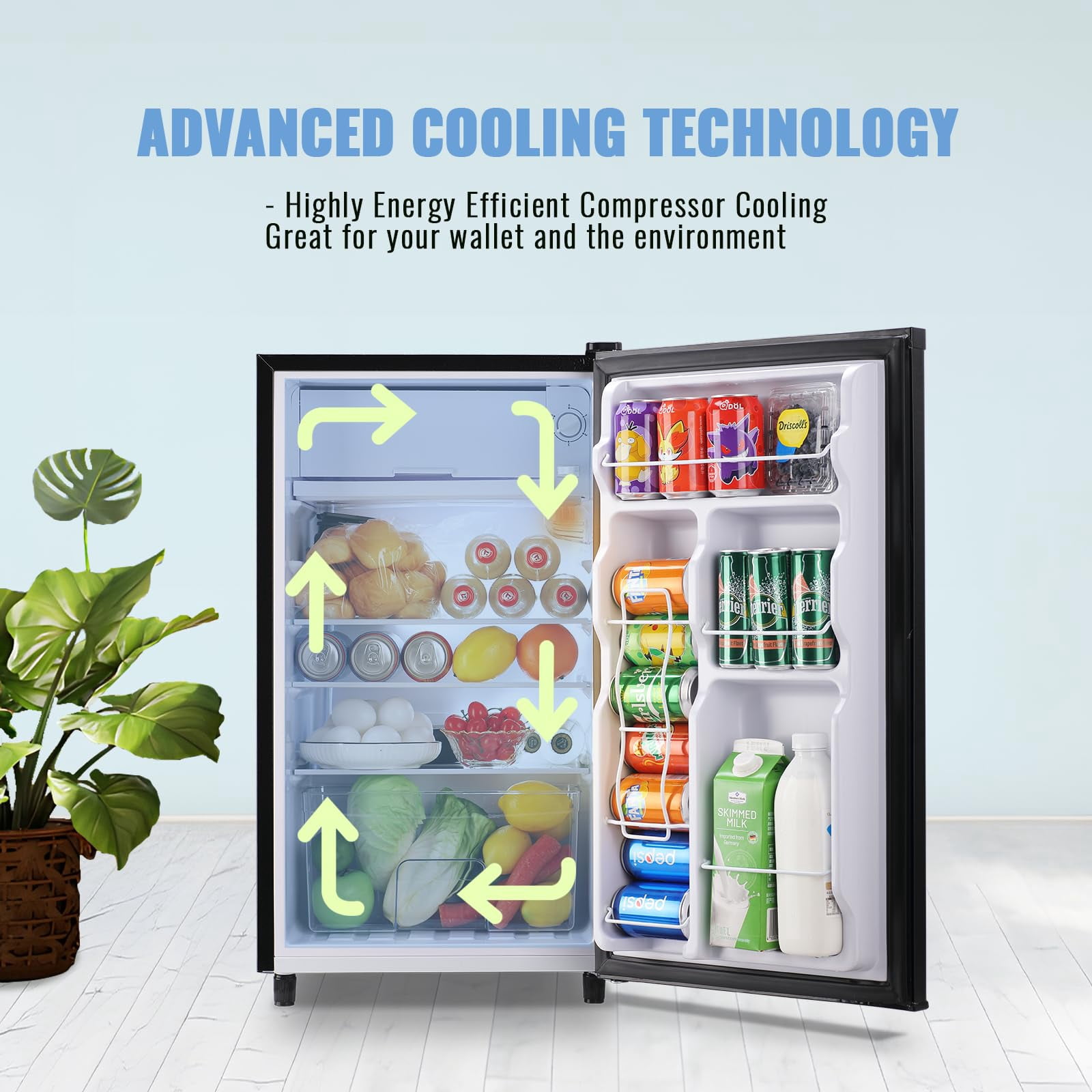 WANAI 3.2 Cu.ft Mini Refrigerator with 5 Temp Control Small Fridge Compact Size for Any Room Black