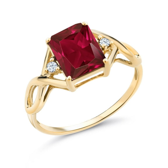 Gem Stone King 18K Yellow Gold Plated Silver Red Created Ruby Ring for Women (2.83 Cttw, Emerald Cut 9X7MM, Gemstone Birthstone, Available in Size 5, 6, 7, 8, 9)