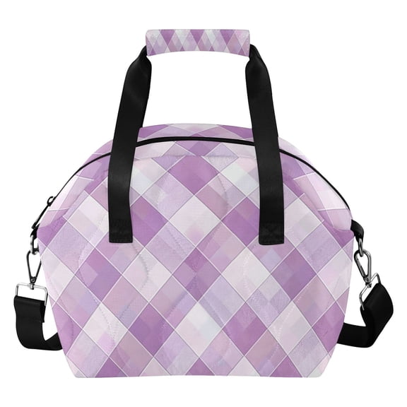 Light Purple Plaid Pattern Insulated Lunch Bag Reusable Quilted Lunch Box Waterproof Leakproof Lunch Container